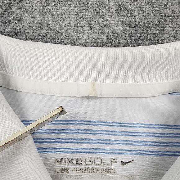 Nike Golf Shirt Mens XL White Blue Striped Active Tour Performance Polo Seaview - Picture 9 of 16